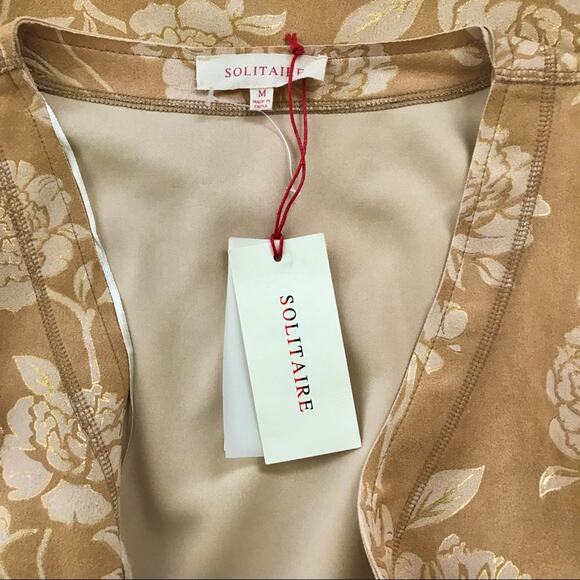Anthropologie Solitaire NWT Floral Jacket Faux Suede Gold & Tan Long Sz L - Picture 8 of 8